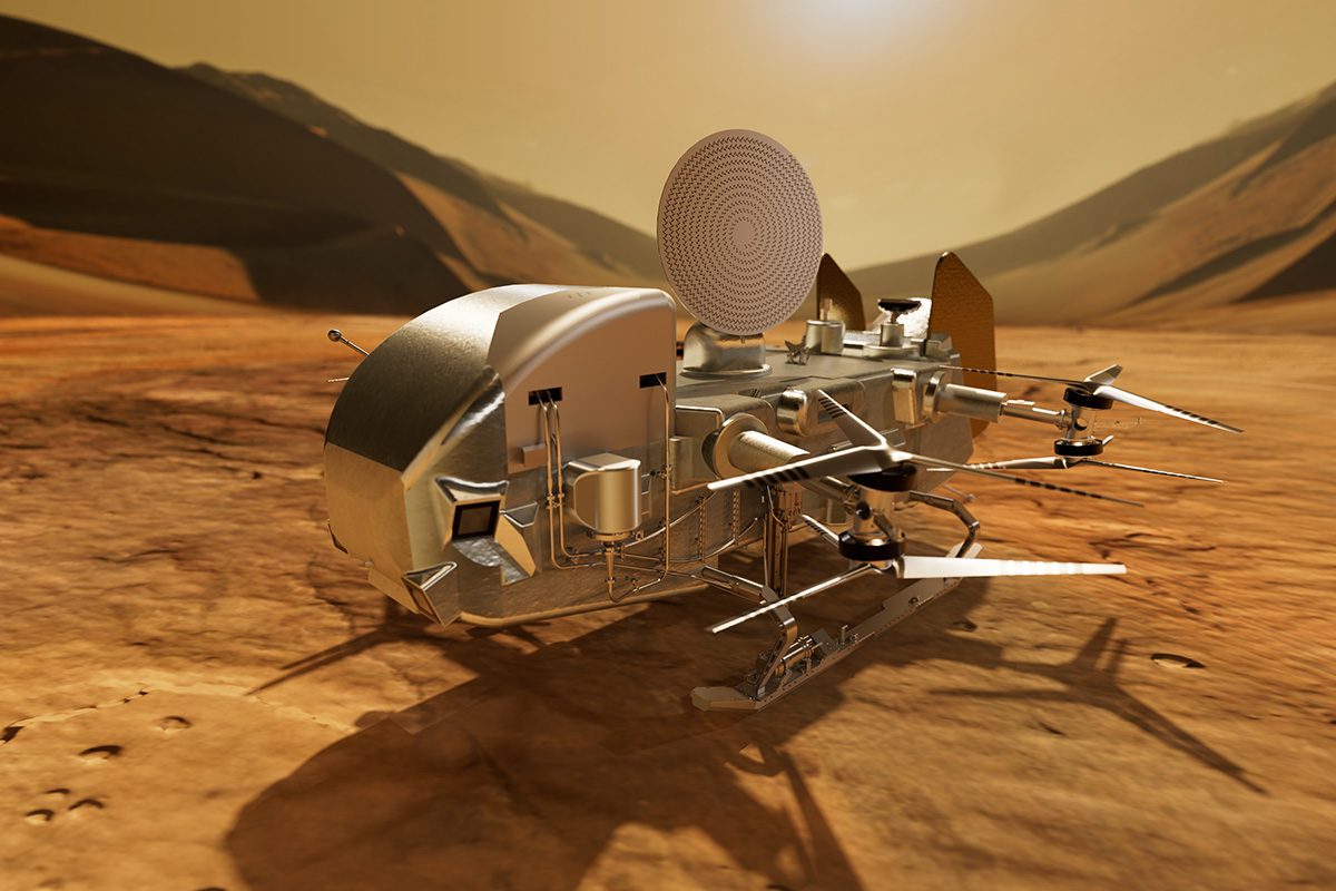 Dragonfly rotorcraft lander on Titan (concept art)